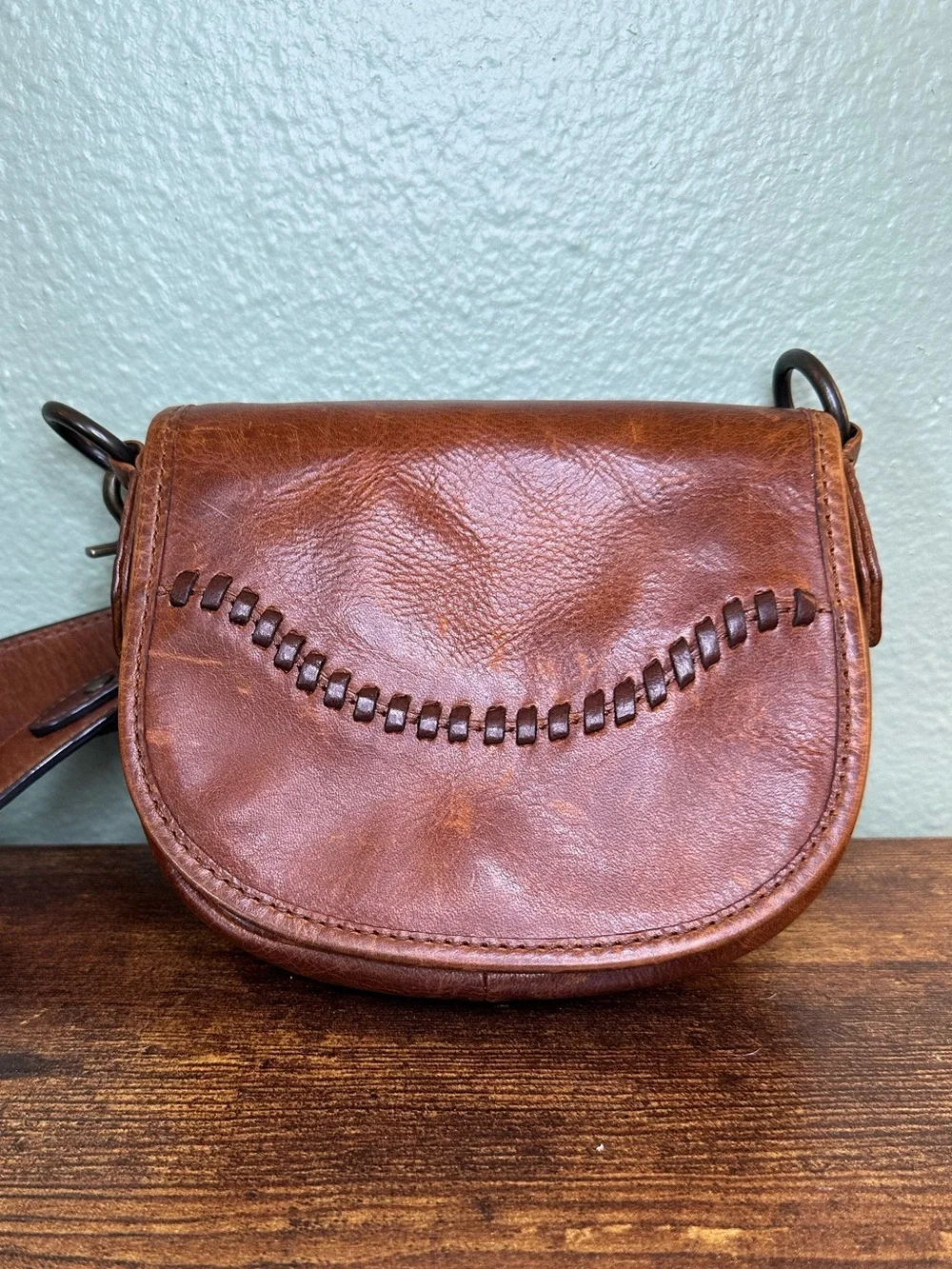 Frye Brown Genuine Leather Mini Crossbody Saddle Bag | Soft Leather